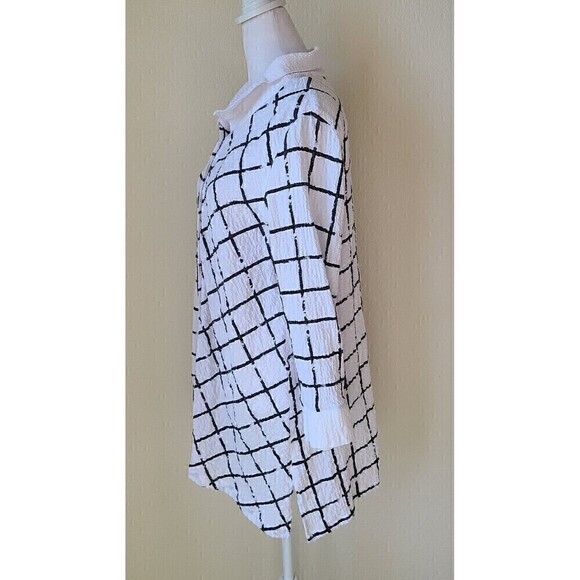 Ali Miles Art To Wear‎ Blouse Tunic Size Small Wire Collar Crinkle White Black - Picture 5 of 10